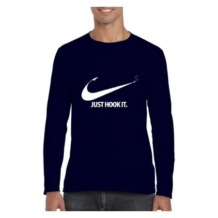 Outdoors Gifts For Men Fishing T-Shirt Just Hook It Fishing Hobby Fisherman Fish Outdoor Gift Ideas Mens Long Sleeve Shirts ()