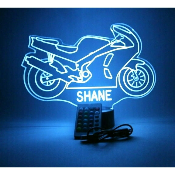 Night Light Up Desk Table Lamp LED Personalized Free Engraved Motorcycle , Our Newest Feature, Most Popular, It's Wow, with Remote 16 Colors Energy Efficient, Great Gift