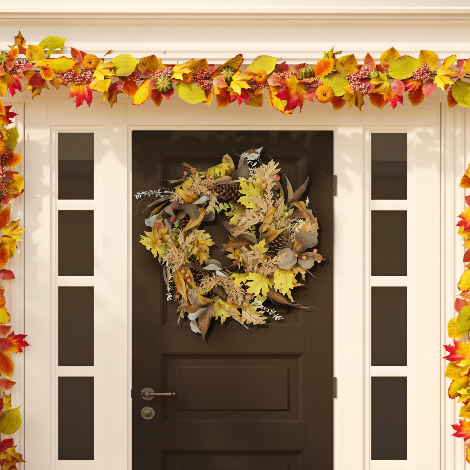 SAFAVIEH Faux 30 Inch Oaf Leaf & Eucalyptus Wreath, Yellow/Green