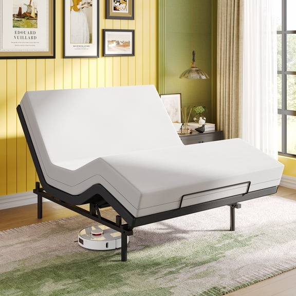 Amolife Upholstered Full Size Ergonomic Adjustable Bed Frame Base with Upgraded Motor 2.0, Independent Head & Foot Incline, Wireless Remote Control, Base Only