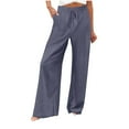 thumbnail image 2 of ClodeEU Women's High Waist Pant With Pockets,Elastic Waist Wide Leg Pants With Drawstring Navy,Womens Plus XL, 2 of 5