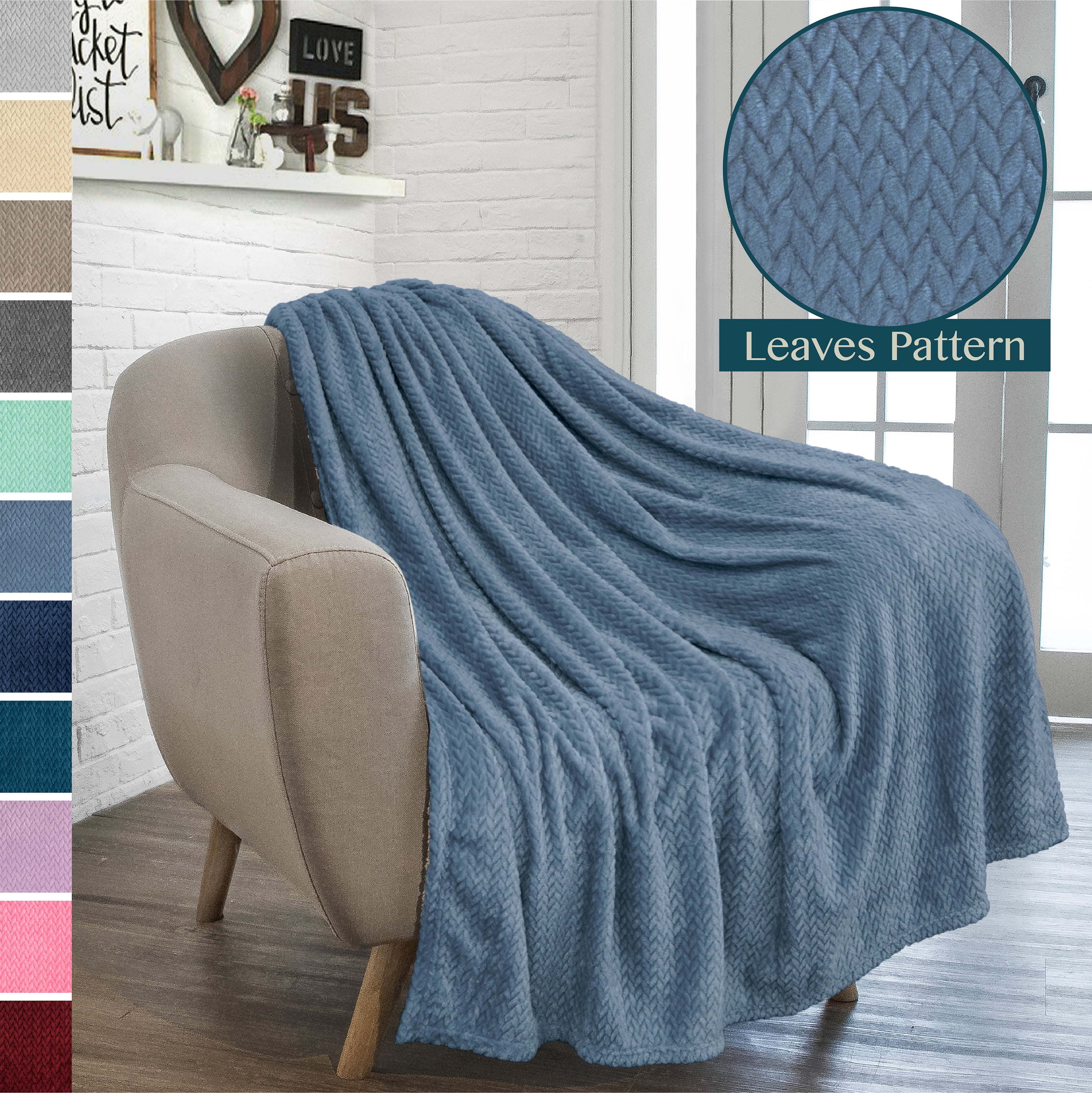 PAVILIA Luxury Dusty Blue Fleece Throw Blanket Silky Velvet