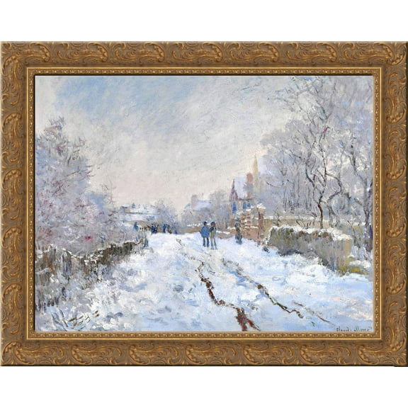 Snow Scene at Argenteuil 24x20 Gold Ornate Wood Framed Canvas Art by Monet, Claude