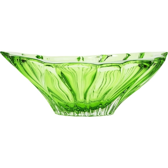 AU52040, 13-Inch Green Plantica Crystal Fruit Bowl, Decorative Centerpiece Wedding Gift Platter, Clear Czech Crystal Deep Plate, Bohemian Crystal