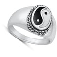 thumbnail image 4 of CHOOSE YOUR COLOR Yin Yang Simulated Black Onyx Ring .925 Sterling Silver Band CZ Female Size 10, 4 of 4