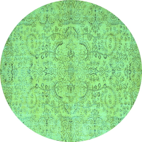 Ahgly Company Machine Washable Indoor Round Abstract Turquoise Blue Contemporary Area Rugs, 3' Round