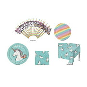 Happy Birthday Unicorn Theme Party Pack for 20 - Plates, Napkins, Straws, and Tablecover