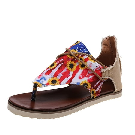 

Women Summer Clip-Toe Sunflower Shoes Zipper Comfy Flats Casual Beach Sandals
