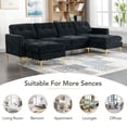 thumbnail image 6 of Harper & Bright Designs Modular Sectional Sofa Set with Ottoman and Chaise, 4-Seat U-Shaped Couch with Gold Legs, Velvet Upholstered Sectional Sofe with for Living Room Apartment, Black, 6 of 19