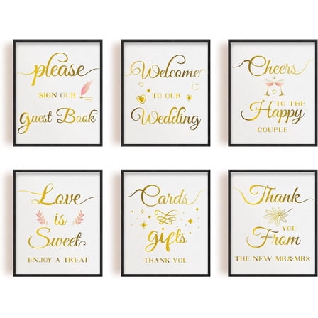 6pcs/Set Wall Decor Painting Canvas Wall Art Wedding Theme Fiber Oil Canvas Hanging Painting Canvas Art Canvas Printing Artwork Wall Decoration Painting for Home（20 * 25cm） Gold