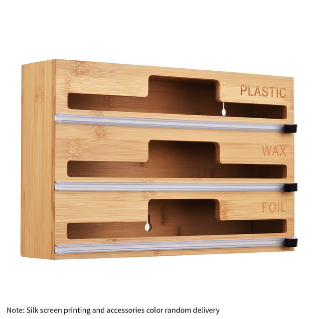 Dispensador De Envoltura 3-en-1 Con Cortador De Plástico De Plástico De Plástico Portaobjetos Dispensador De Papel Encerado De Aluminio Para Cajón De Cocina/ Soporte De Pared