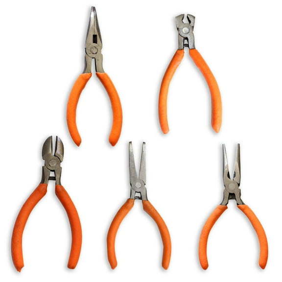 PLIER KING 5-Piece Mini Pliers & Cutters Set | Sizing From 4.5" (11.4 cm) to 5.5" (14 cm) | Precision Tools | Ergonomic Grip