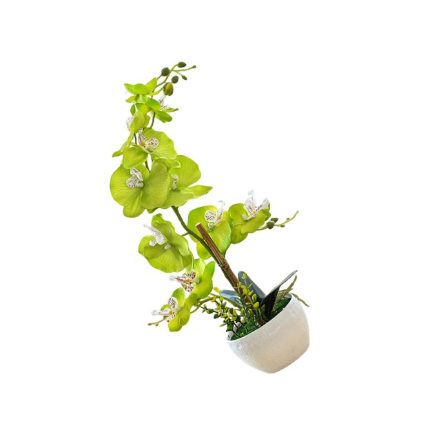 Yuarrent Orquídeas artificiales Flor Decoración para el hogar Ligero Decoración falsa Plantas Cuenco blanco Olla Cocina Oficina Balcón Decoración Verde Yuarrent HA084089-01