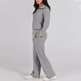 thumbnail image 3 of Womens Sweat Suits 2 Piece Set Casual Lapel Half Zip Sweatshirts and Wide Leg Pants Tracksuit Sets Fall Outfits Dark Gray L, 3 of 6