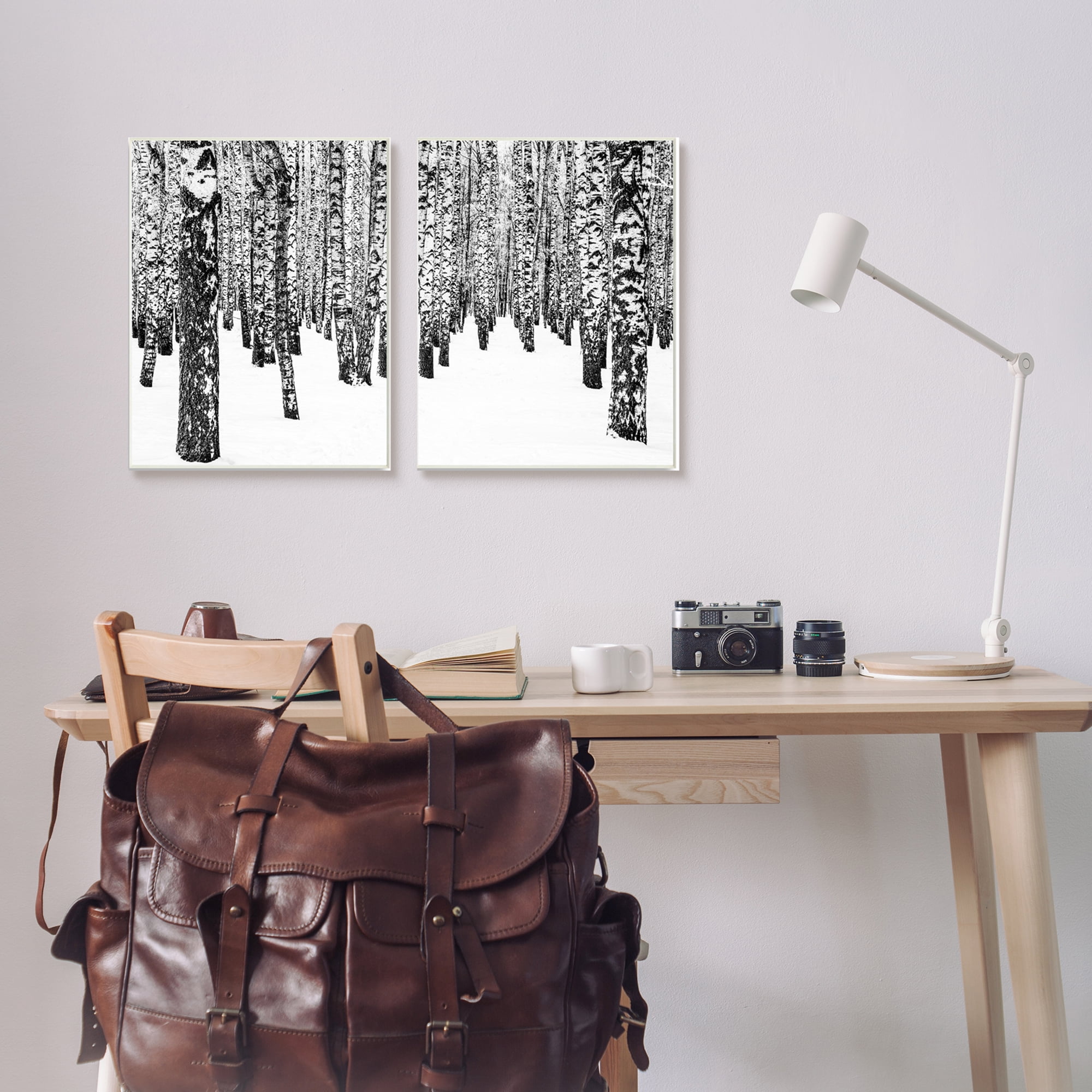 Stupell Indtries Rtic Winter Forest Scene Black White Birch Trees,13 x 19,Design by Design Fabrikken