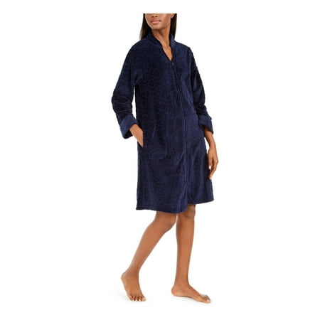 

MISS ELAINE Intimates Navy Solid Sleepwear Robe Size: L