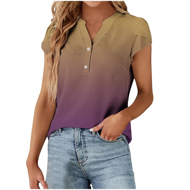 Birdeem Blouses pour Femmes Mode Hauts Décontractés Imprimés Chemises à Boutons Manches Courtes Col en V T-Shirt