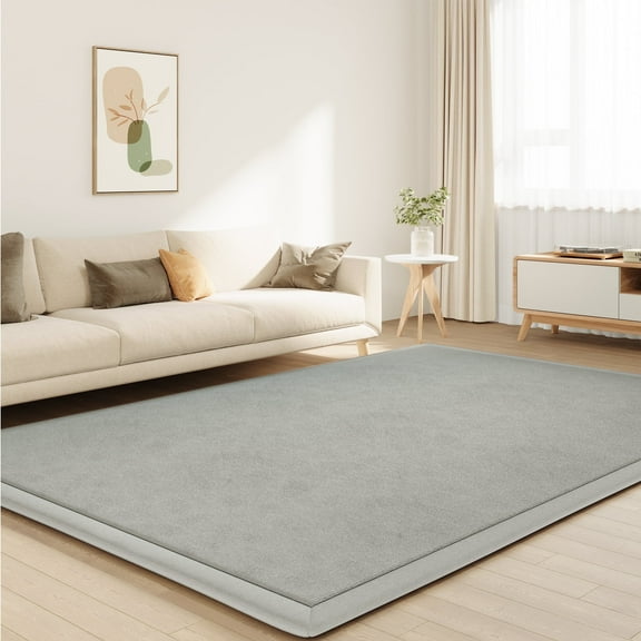 Loartee Baby Play Mat for Floor - 59" x 59" Non-Slip Coral Velvet Memory Foam Nursery Crawling 1.18" Thick Rug for Babies, Toddlers, Infants, Kids, Gray