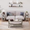 thumbnail image 3 of Grey Farmhouse End Table, 3 Tier Rustic Side Table, Narrow Sofa Table Set of 2 with Ample Storage Shelf, Rectangular Nightstand with Metal Corner Guards for Living Room, Bedroom (1 PC), 3 of 8