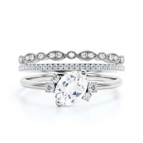 Dazzling Minimalist 2.50 Carat Oval Diamond Moissanite Engagement Ring, Wedding Ring, Two Matching Band in 925 Sterling Silver With 18k White Gold Plating Gift For Her, Promise Ring Anniversary Gift