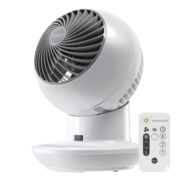 IRIS USA WOOZOO Ventilador de Escritorio con Control Remoto, Circulador de Aire Oscilante, 3 Velocidades, Alcance de 16 m, Inclinación Ajustable, Motor Silencioso, Tamaño Pequeño, Blanco