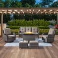 thumbnail image 5 of POCASSY 6 Pieces Outdoor Patio Furniture Sets with Fire Pit Table, PE Wicker Outdoor Conversation Set with Patio Couch, Swivel Glider Chairs, Ottomans, and 41" Firepit Table for Deck Balcony, 5 of 20