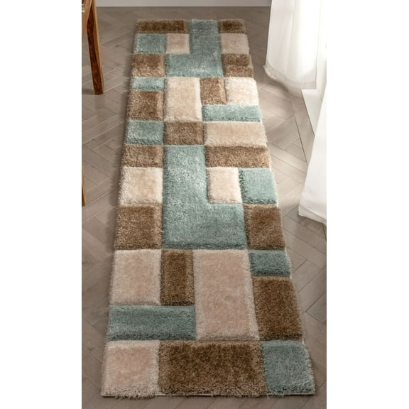 Well Woven San Francisco Escondido Blue Modern Geometric Squares 2'7" x 9'10" Runner Area Rug