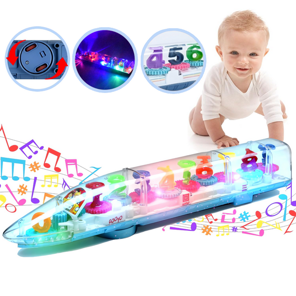 Gear Car Toy for Toddlers,Transparent Gear Trains for Kids with LED Light and Music,Early Education Toy for Toddlers,Extra Long Train with Alphanumeric Gears