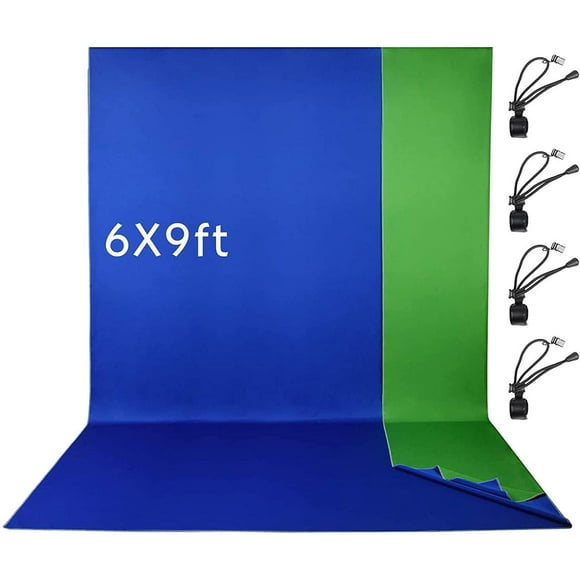 Emart Ecran de Fond de Photographie 6 x 9 Pieds, Chromakey Vert/bleu 2-en-1polyester-Coton pour la Photo