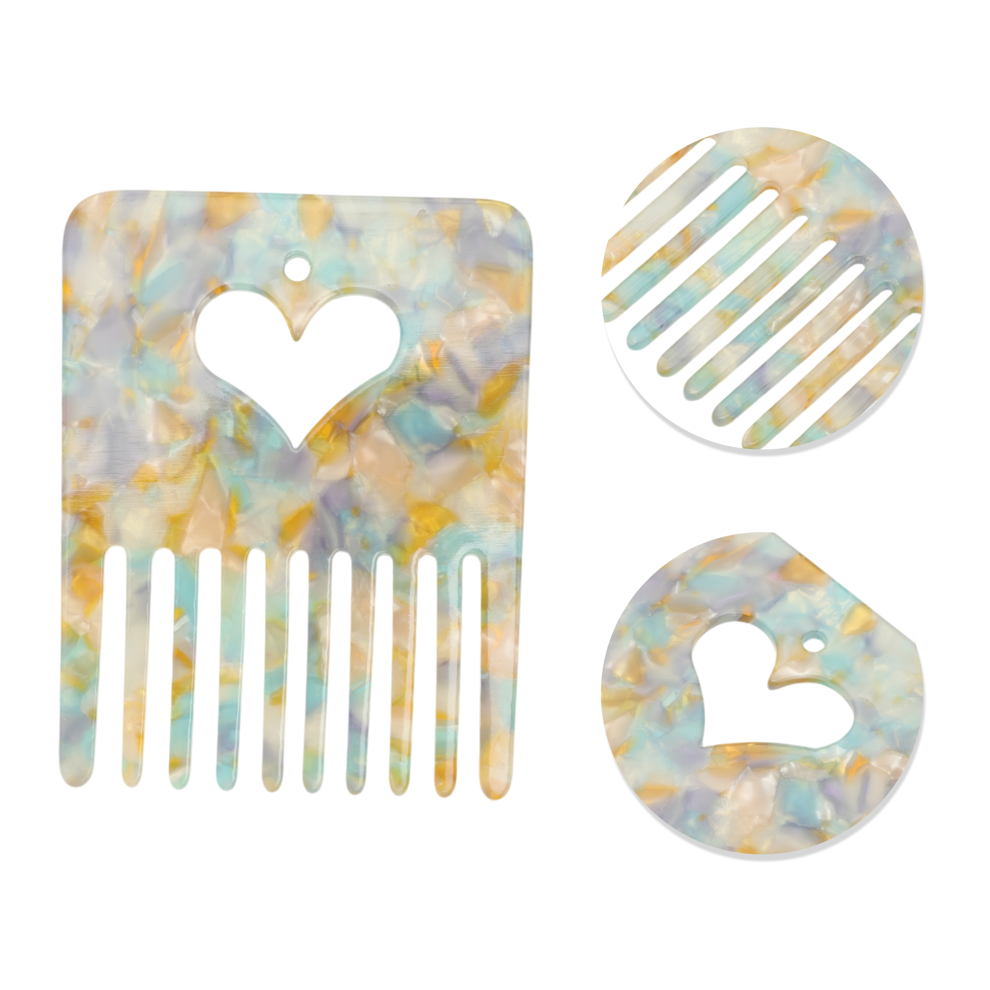 Unique Bargains 1 Pc Portable Heart Shaped Hair Insert Comb for All Hair Types Yellow