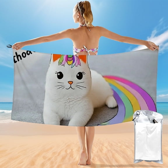 BCIIG Cute Cat Unicorn Rainbow Quick Dry Bath Towel 27.5x55in Ultra-Fine Fiber Towel for Beach Vacations and Outdoor Recreation 55x27.5in