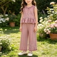 thumbnail image 5 of ITSAME Girls Outfit Set Plaid Print Ruffle Tank Top & Pants 2-Piece Kids Casual Fashion Clothes Pink Size 6, 5 of 7