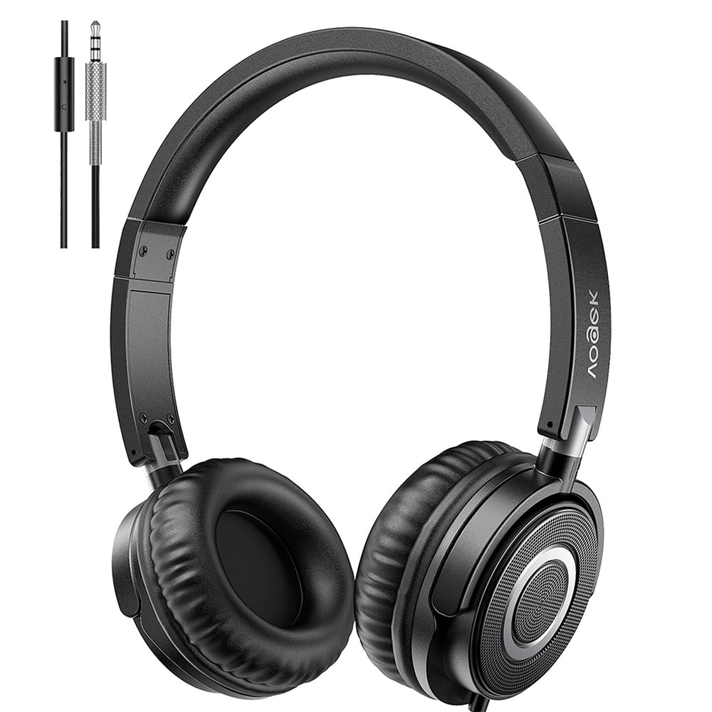 VOGEK Wired On-Ear Headphones with Mic, Black WGYP-016C