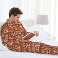 thumbnail image 6 of Naloa Brown Owl Men’s Pajamas Set - Long Sleeve Button Down Sleep Shirt and Pajama Bottoms Sleepwear Set-Medium, 6 of 7
