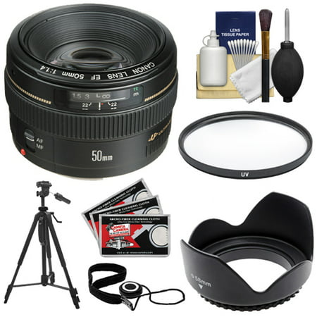 Canon EF 50mm f/1.4 USM Lens with UV Filter + Hood + Tripod + Accessory Kit for EOS 60D, 7D, 5D Mark II III, Rebel T3, T3i, T4i Digital SLR