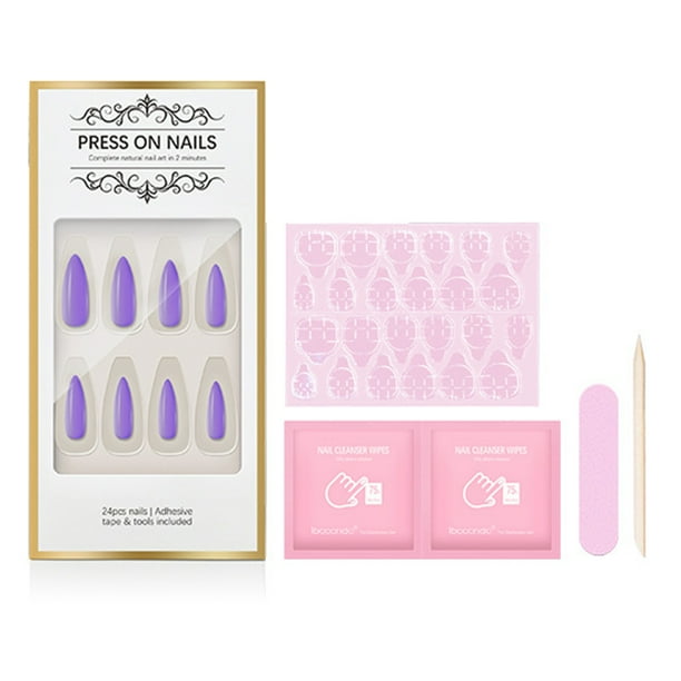 ibcccndc Press-on Kit de uñas postizas Color brillante Forma de gota de agua Herramientas de puntas ibcccndc Morado