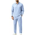 thumbnail image 4 of DORKASM Men's Linen 2 Piece Set Long Sleeve Shirt Pants Outfit Light Blue M, 4 of 6