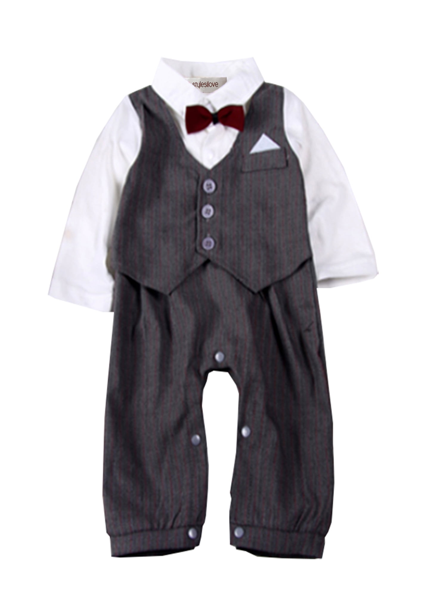 StylesILove Baby Boy Wedding Tuxedo Bowtie Romper Onesie (612 Months