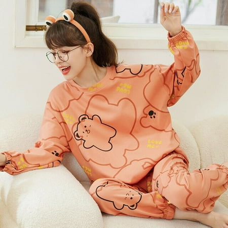 

QWZNDZGR Autumn New Pure Cotton Floral Women Pajama Sets Pyjamas Plaid Sleepwear kawaii Girl Loungewear Pijama Mujer Night Suits Homewear