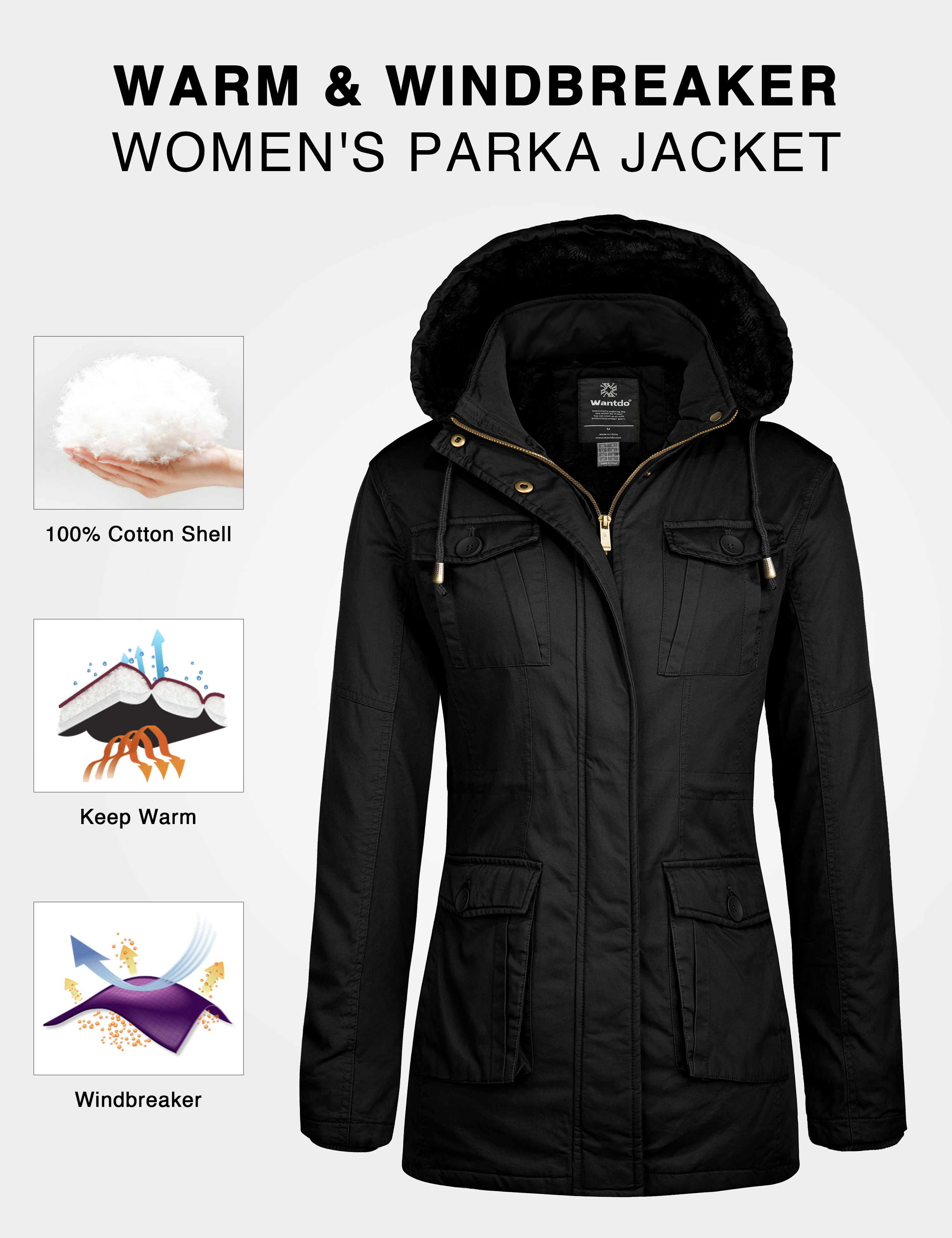 Wantdo Women's Winter Warm Coat Parka Jacket with Removable Hood Black Size S - image 3 of 6