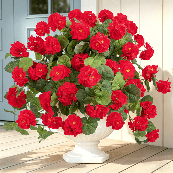 AcerichFad Artificial Flowers Outdoors, 2 Pcs 21" Fake Geraniums Hanging Silk Flowers Plants for Spring Summer Outdoor Indoor Garden Home Decor, Red
