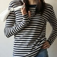 thumbnail image 4 of Camiseta informal de rayas con cuello redondo y manga larga para mujer, 4 of 6