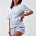 thumbnail image 2 of Kaemgyyd Womens Pajama Set Eyelet Hollow out Sets Crew Neck Top and Shorts Soft Pjs Comfy Loungewear Sleepwear 2 PC（Light Blue,Large）, 2 of 5