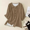 thumbnail image 3 of Outfmvch Oversized Button Down Shirts for Women Linen Tunic Tops for Women Cotton Linen Roll Up Short Sleeve Womens Linen Tops Lapel Gauze Tops Collared Roll Up Khaki 3XL, 3 of 3