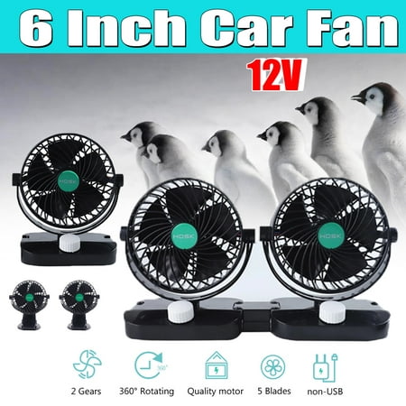 12V Single/Double Dual Head Car Fan Electric 6 inch 8W Lightweight Portable Strong Shaking Quiet 2 Speed Rotatable Cooling Air Adjustable Cooler Home GM Vehicle Truck (Best Single Fan Aio)