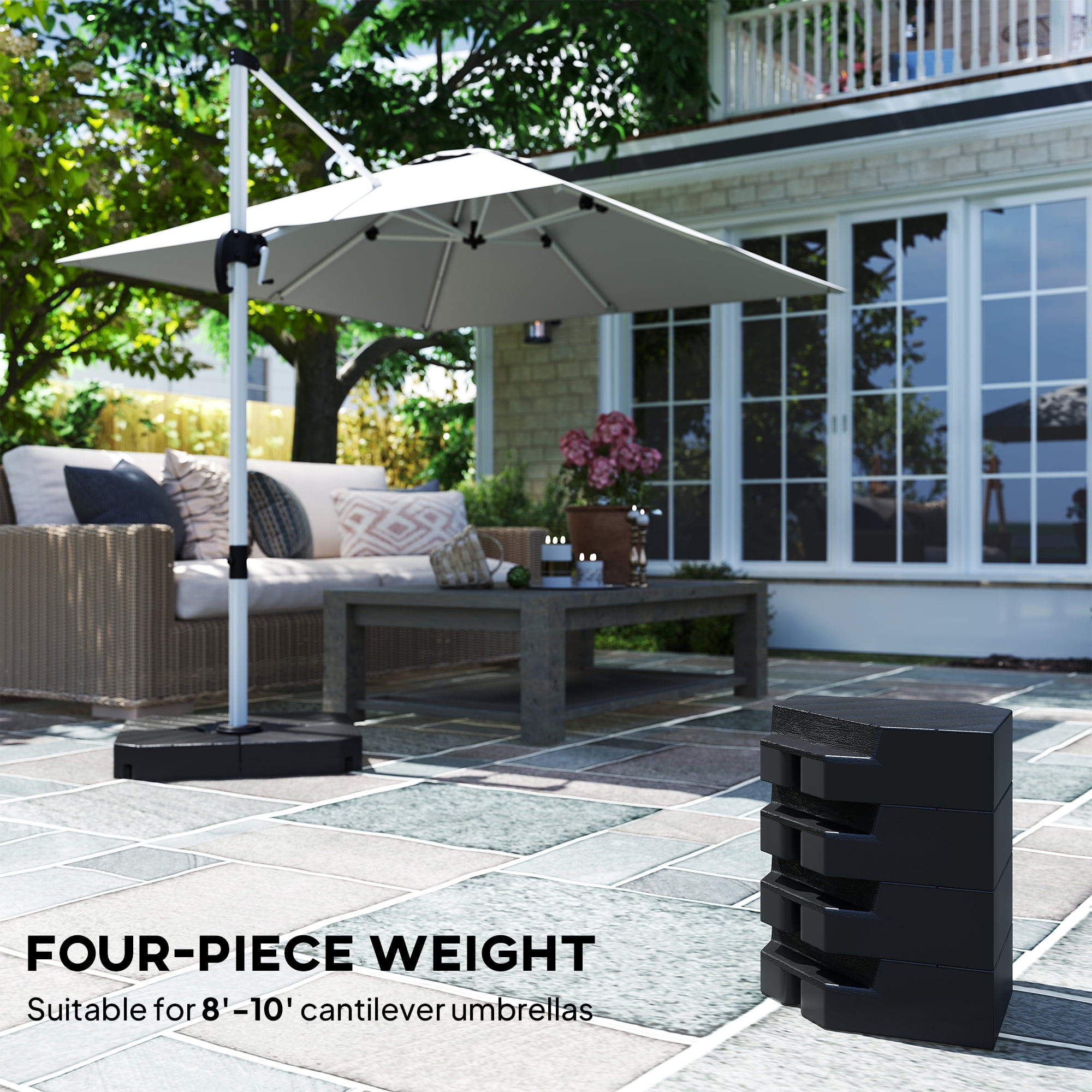 Homiyad Freestanding Umbrella Base: Heavy-Duty, Adjustable for Water or Sand Filling, 132/176 lbs, Black|Aosom.com