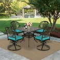 thumbnail image 5 of MEETWARM 5-Piece Outdoor Patio Dining Set, All-Weather Cast Aluminum Patio Conversation Set for Backyard Garden Deck with 4 Cushions Swivel Rocker Chairs and 35.4" Square Table, Ocean Blue, 5 of 7