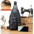 thumbnail image 3 of Backpack Daypack XBBULLCAPTAIN Genuine Leather Sling Bag for Men - Stylish Crossbody Chest Backpack with Cellphone Stand & Chain, 3 of 14