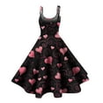 thumbnail image 3 of LWavelet 2026 Valentine's Girls' Brunch Spaghetti Strap Dress, Heart Print Fitted Waist Flared Swing Sundress Black M, 3 of 3
