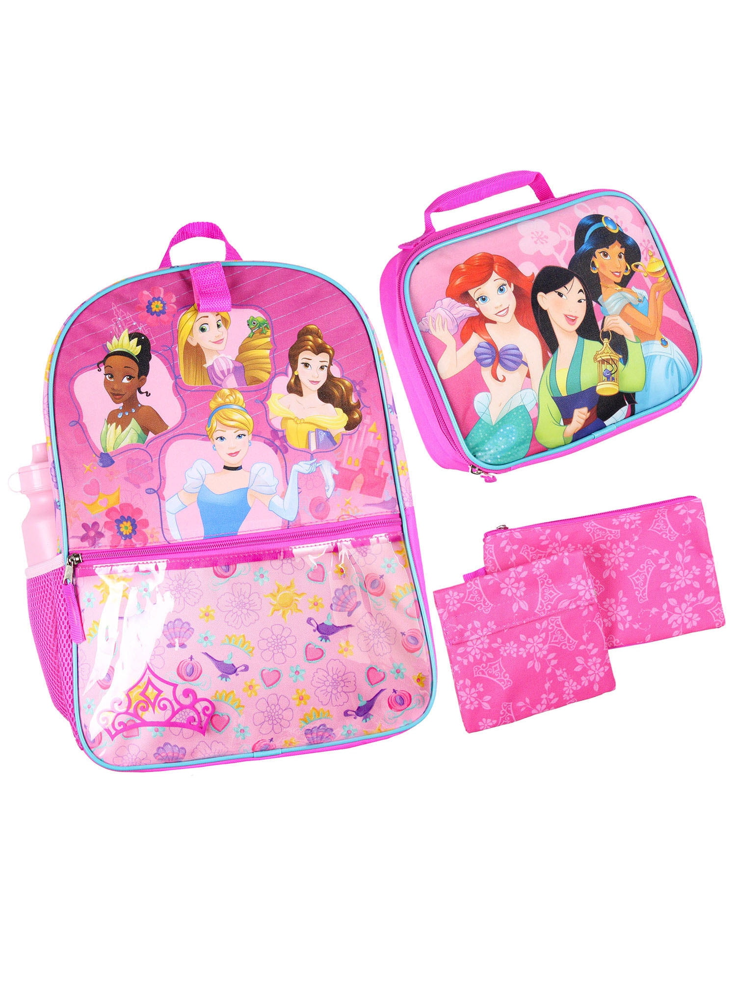 Disney Princess 16” Backpack for Girls 5 Piece School Lunch Box Set